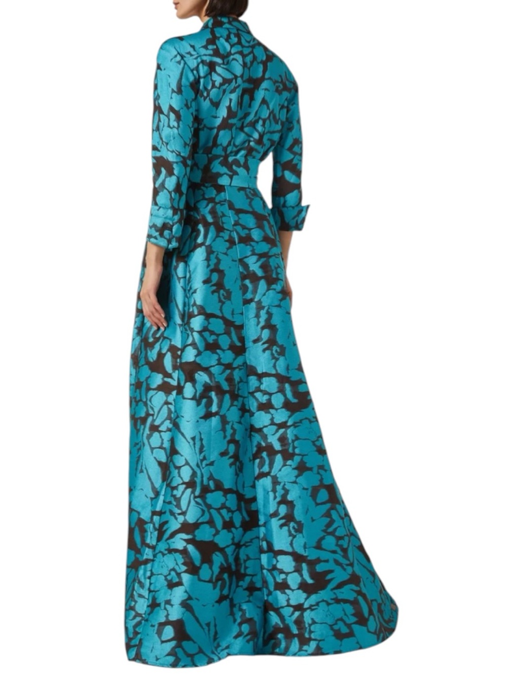 TERI JON Burnout Jacquard Floral Pattern Shirt Waist Gown - Picture 3 of 7